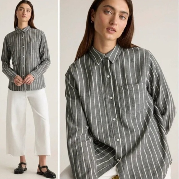 Quince Tops - Quince Charcoal and White Striped Shirt